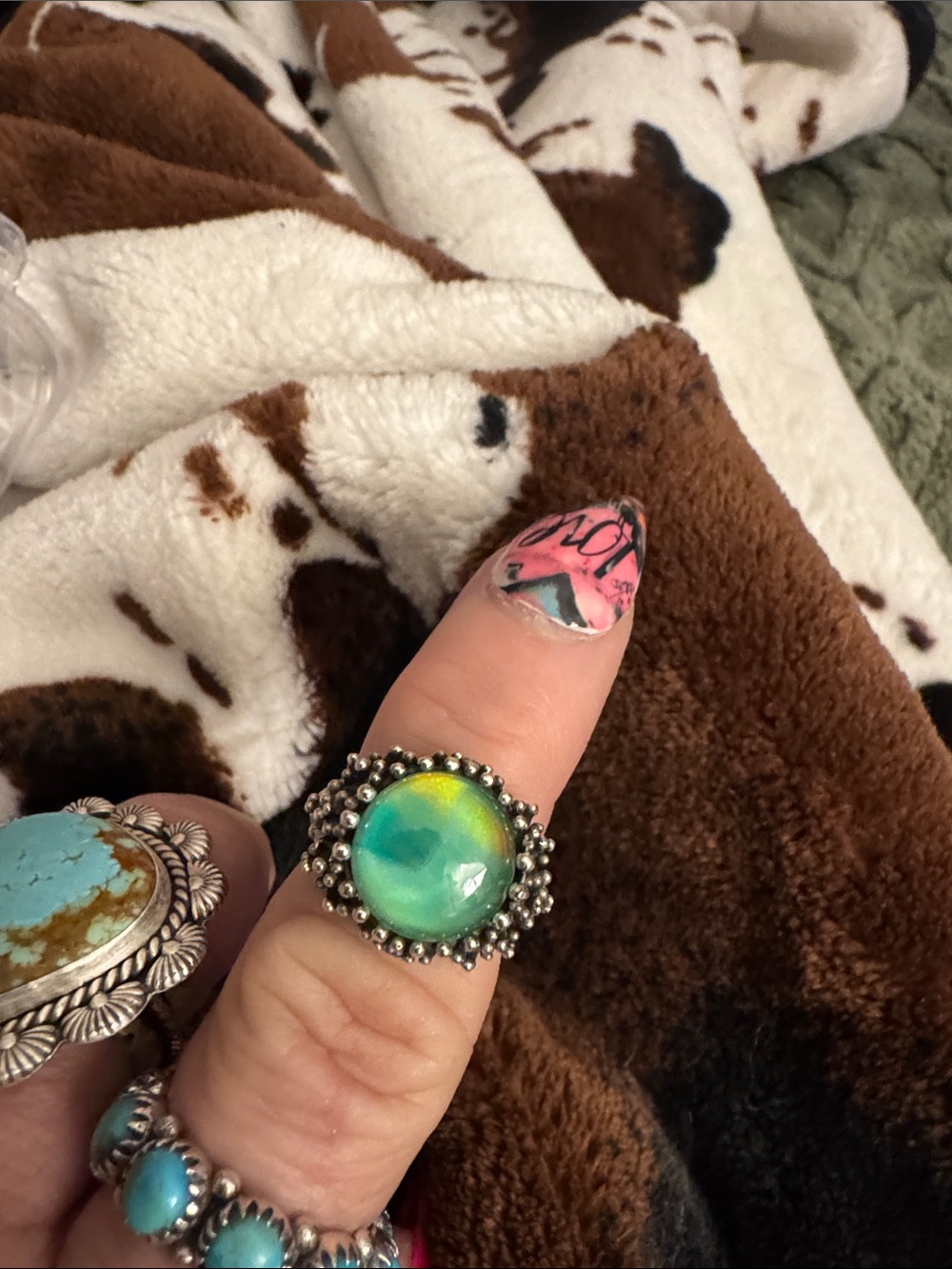 Handcrafted925 Silver Ring with Green Aurora Opal Stone - Women Jewelry